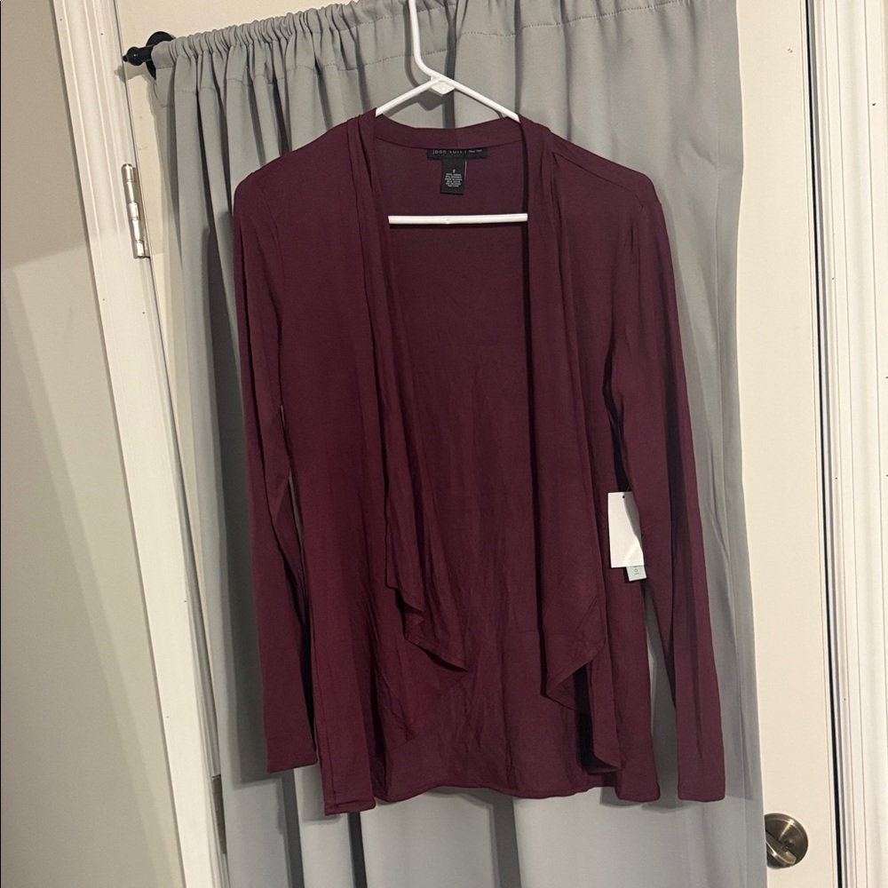 Joan Vass Deep Red Open Front Cardigan | Lightweight Knit Layering Top